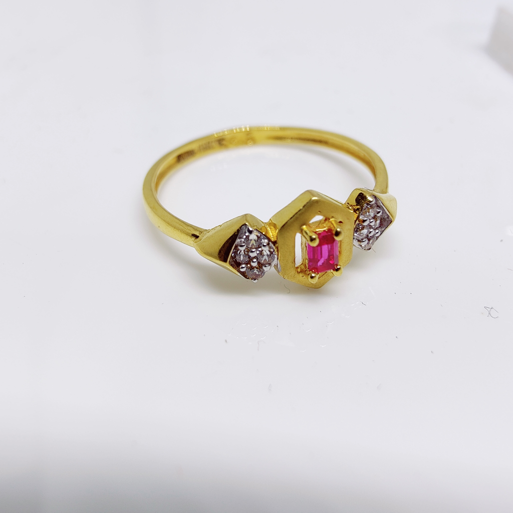 22k gold Elegant red color stone ladies CZ ring