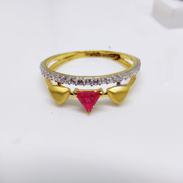 916 Yellow gold three triangle red color stone lad... by 