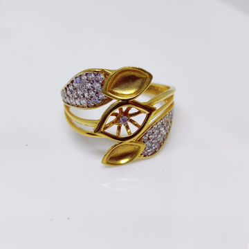 916 gold Leaf Shape CZ ladies ring by 