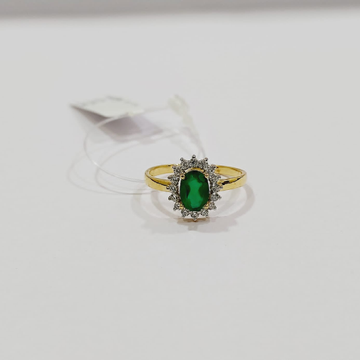 916 Gold Green Colour Stone Oval Shape Ladies Ring by 