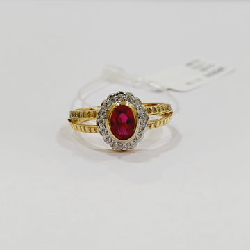 22k Gold Red Colour Stone Oval Shape Cz Ladies Rin... by 