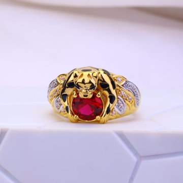22k gold red colour stone Lion Design gents ring by 