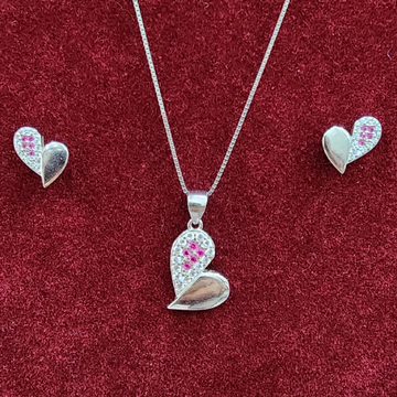 925 Sterling Silver Heart Shape Chain Pendant Set by 