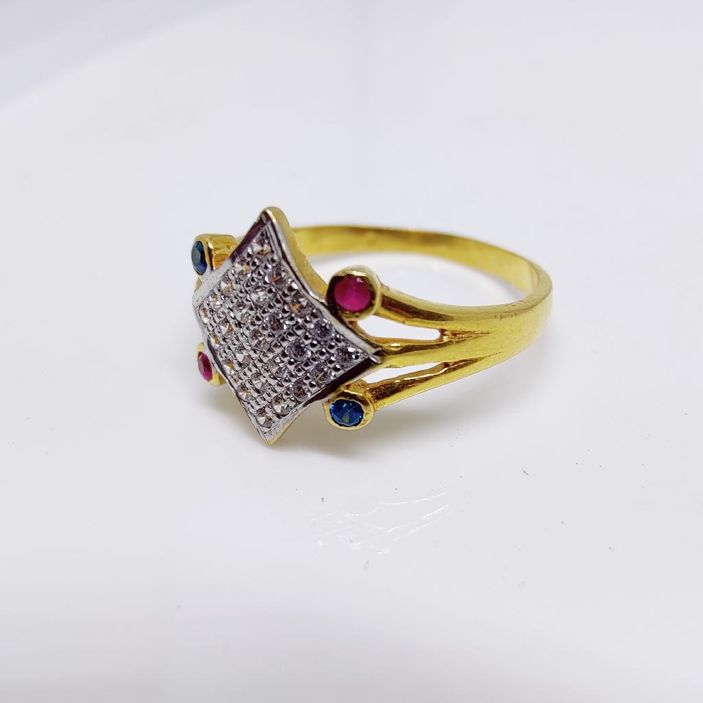 916 Gold Square Multi Colour Ladies Ring