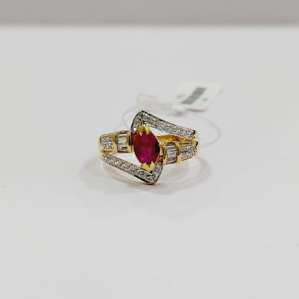916 yellow gold pink color stone cross ladies ring