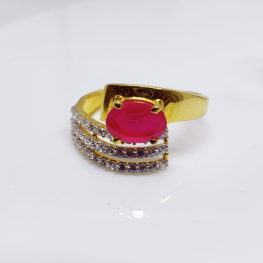 22K Gold Red Colour Stone Ladies Ring