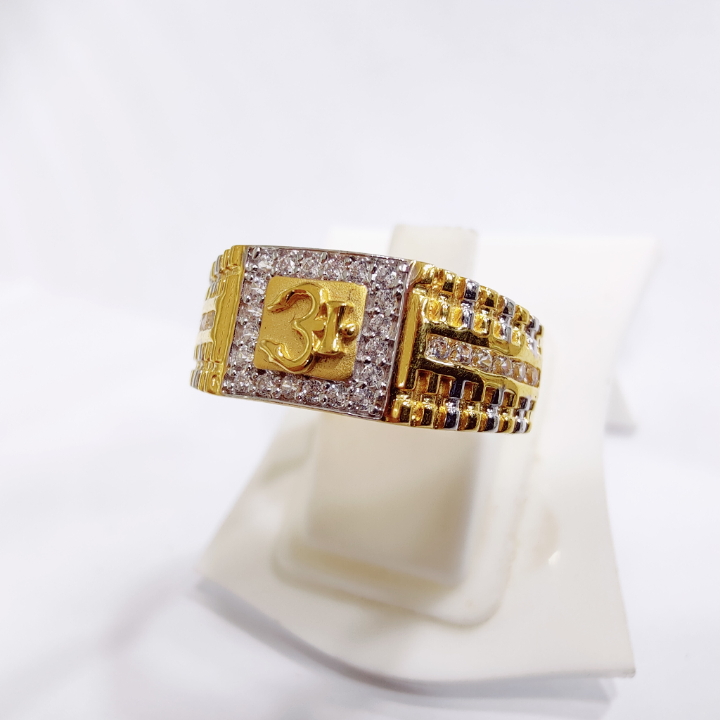 22KT Gold CZ Om Design Gents Ring