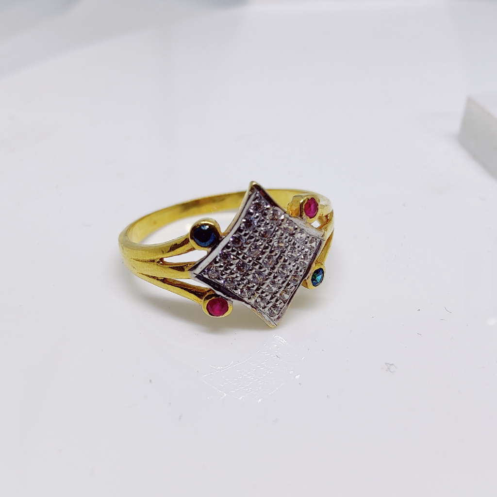 916 Gold Square Multi Colour Ladies Ring