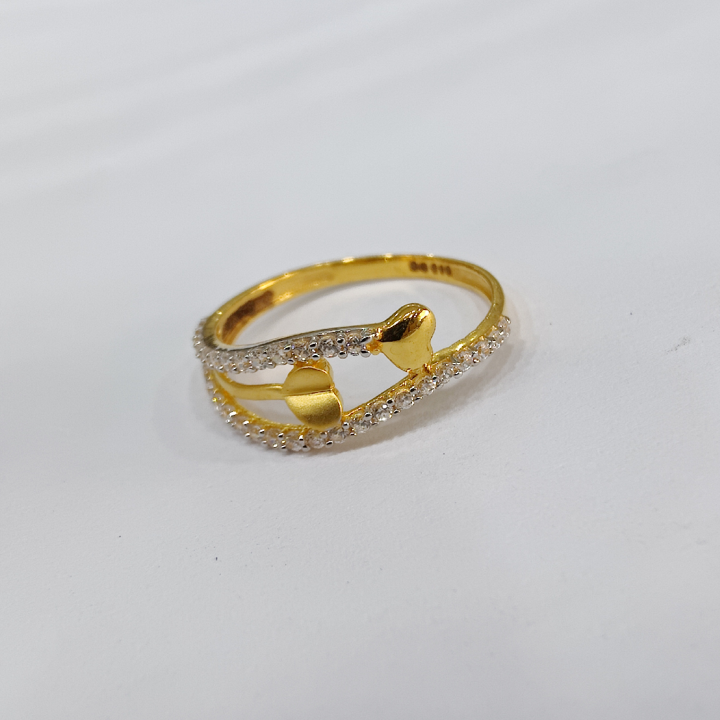 916 gold double heart diamond ladies ring