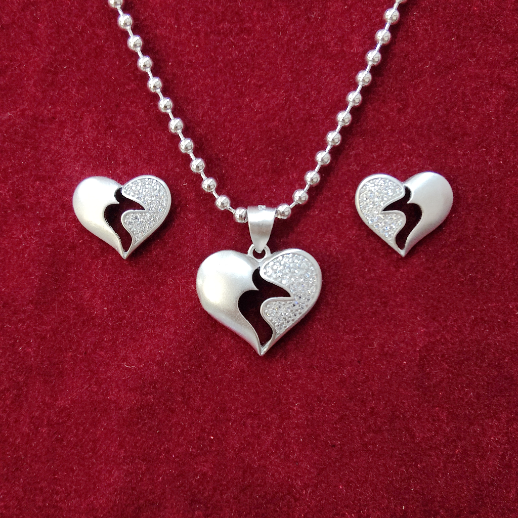 925 silver heart shape chain pendant set