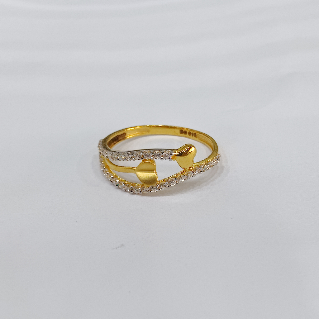 916 gold double heart diamond ladies ring