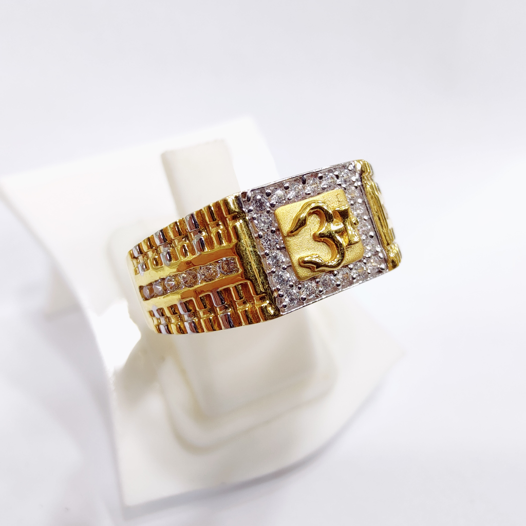 22KT Gold CZ Om Design Gents Ring