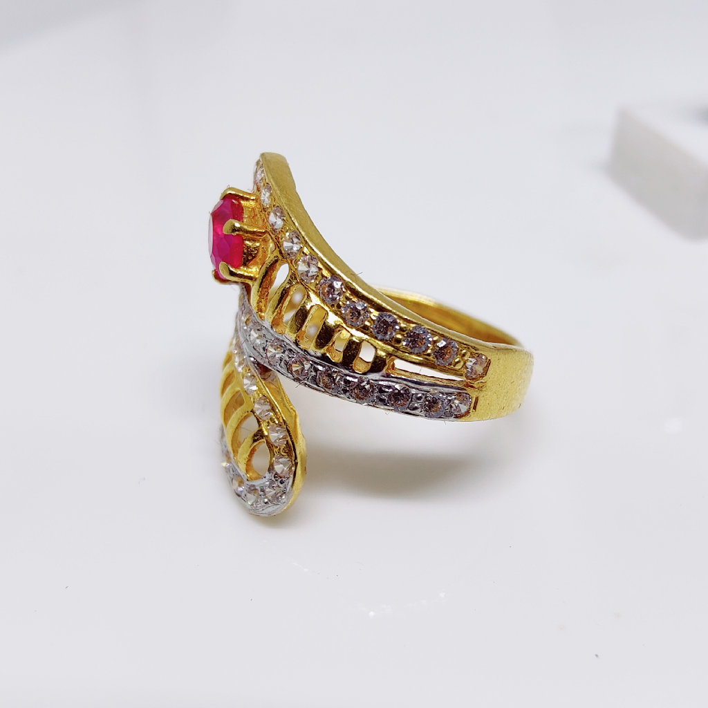 22k gold Asymmetry red color stone long ladies ring