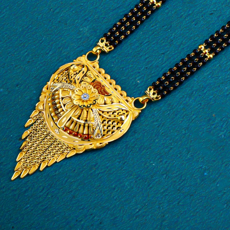 22K 916 Gold Fancy Three Line Mangalsutra