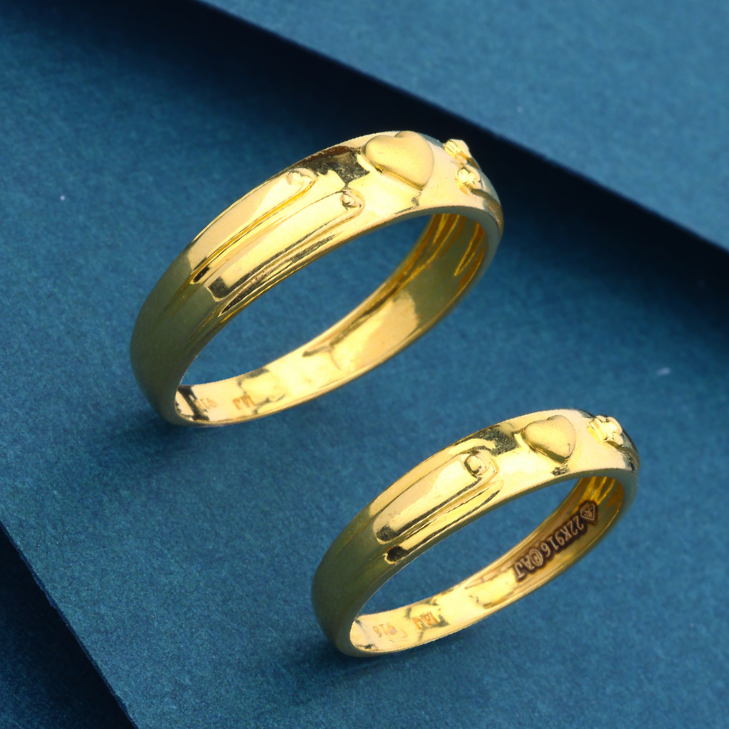22k916 gold plain heart shape couple ring