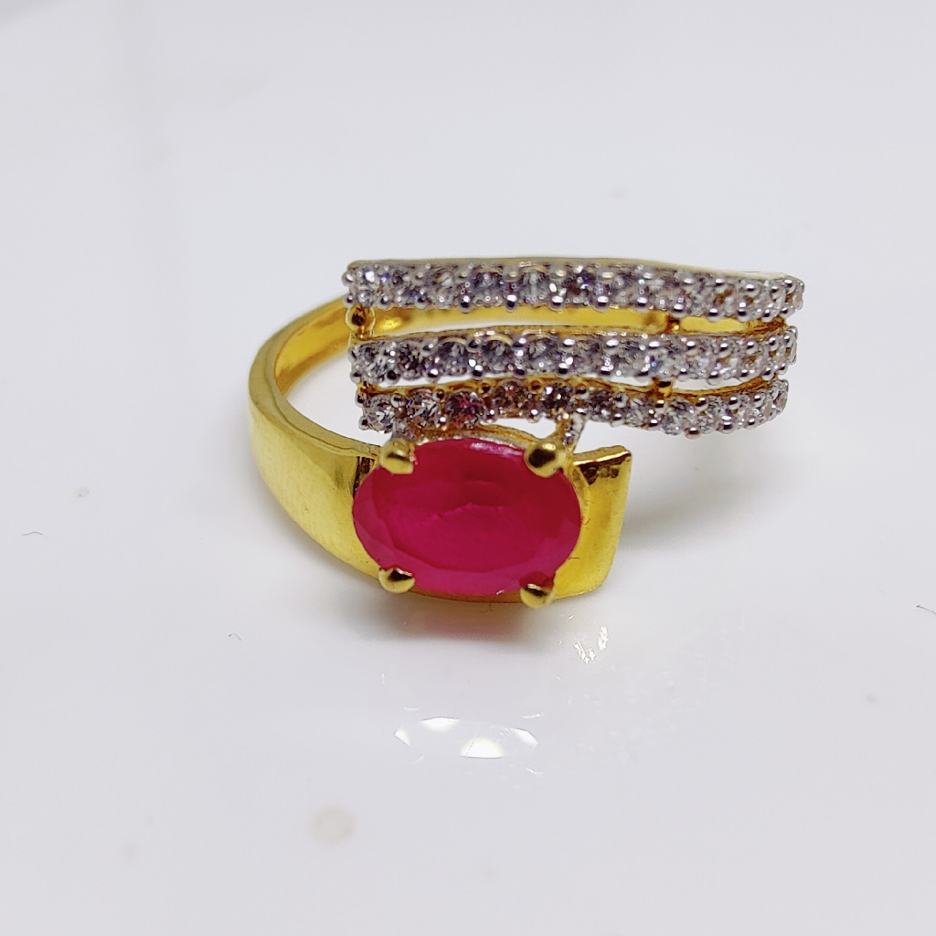 22K Gold Red Colour Stone Ladies Ring