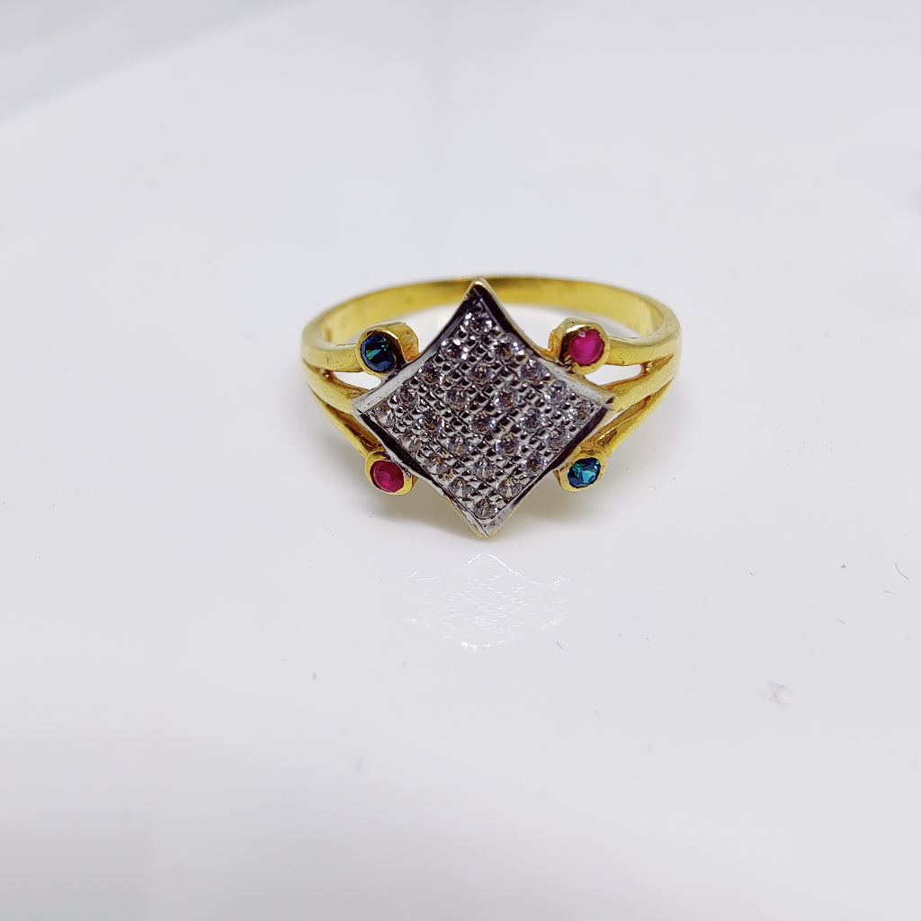 916 Gold Square Multi Colour Ladies Ring