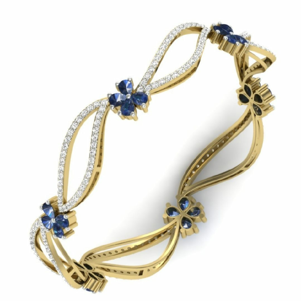 18k gold cz blue color bangle