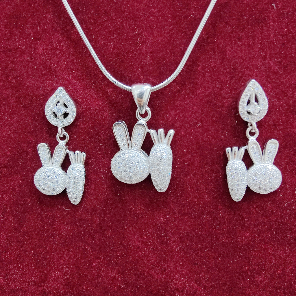 925 silver teddy shape chain pendant set