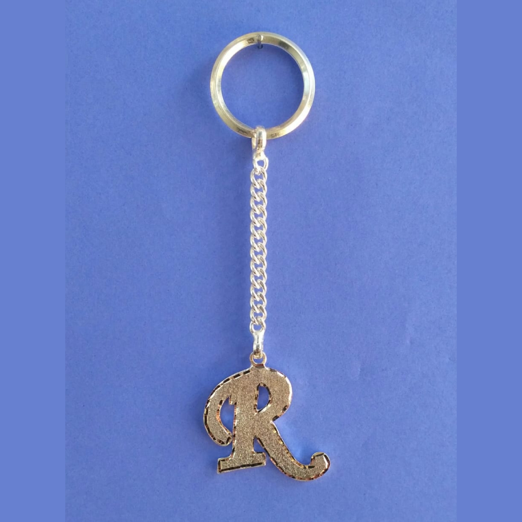 silver R initial Letter Alphabet keychain