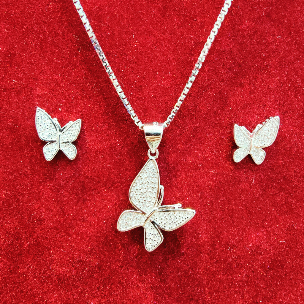 925 silver butterfly chain pendant set