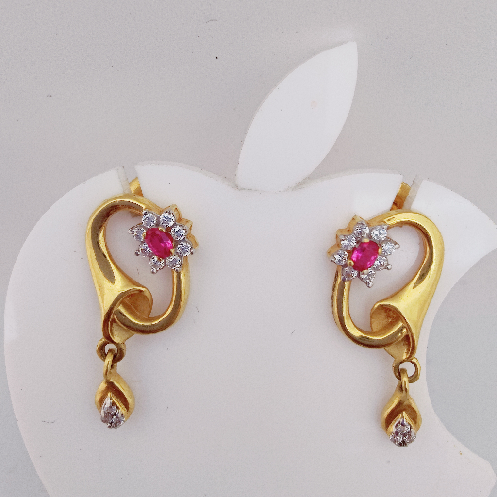 22k Gold Exclusive Queen Colour Stone Hanging Earring