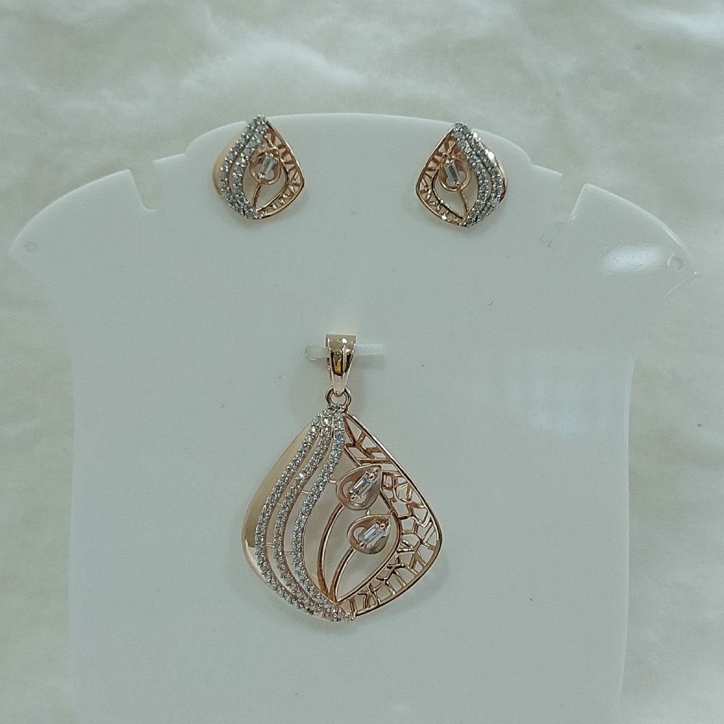 18k gold rose gold cz pendant set
