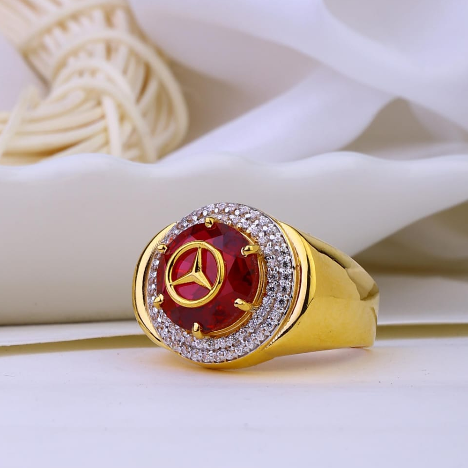 Buy quality 916 Gold Red Colour Mercedes Symbol Gents Ring in Ahmedabad
