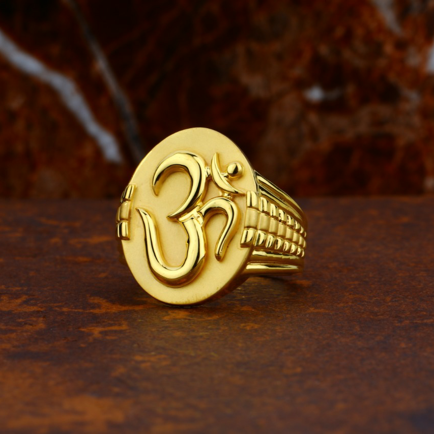 22K Plain Gold Om Design Gents Ring