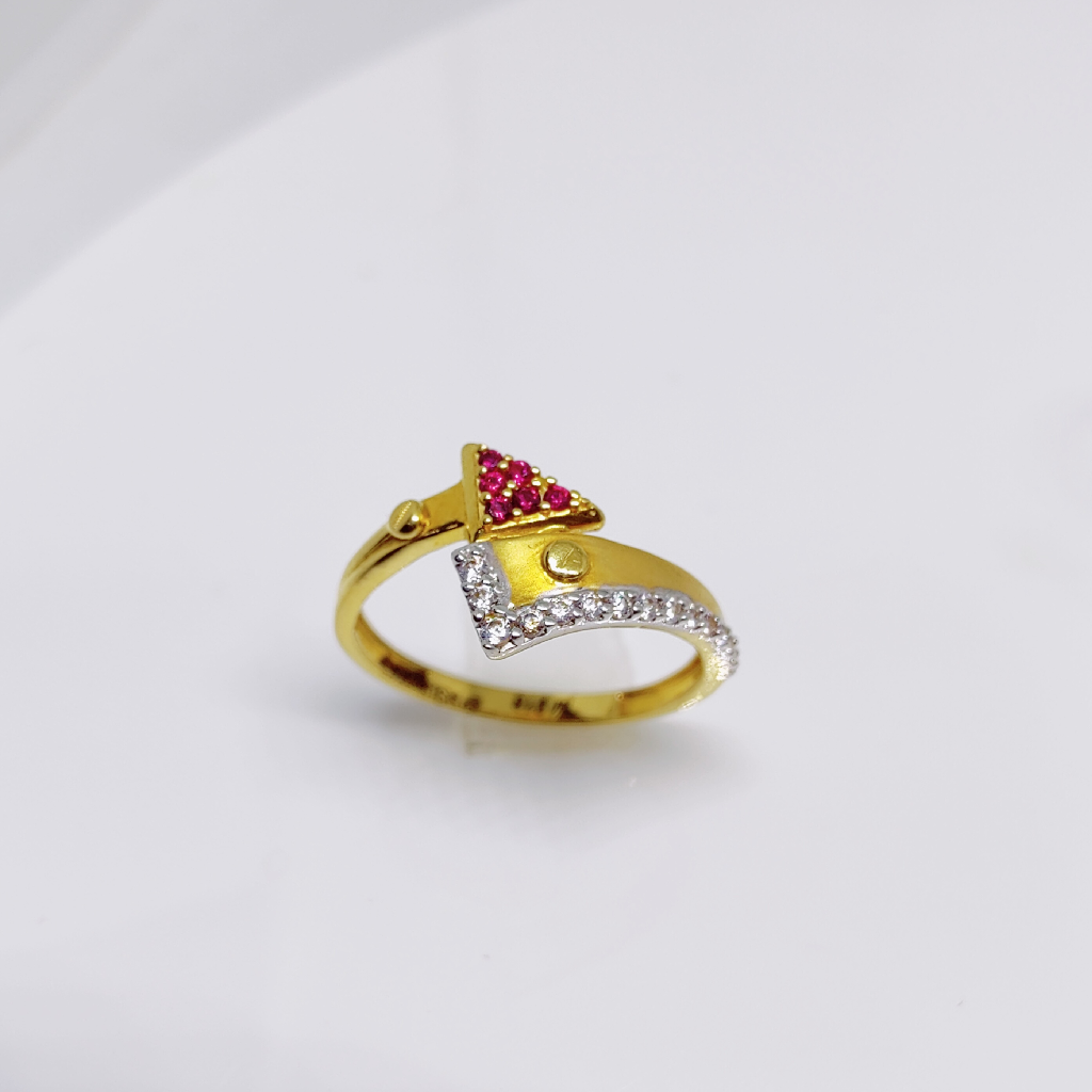 22K Gold Red And White Diamond Semi Cross Ladies Ring